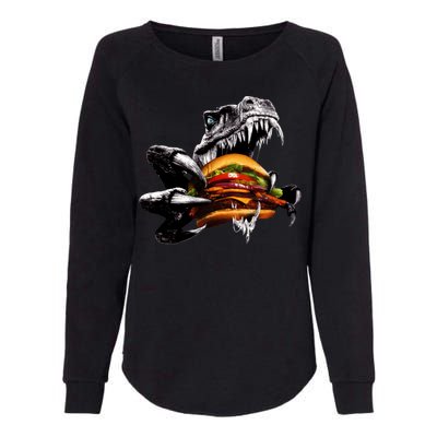 Hungry T-Rex Eating A Burger Womens California Wash Sweatshirt