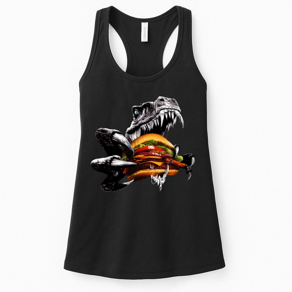 Hungry T-Rex Eating A Burger Womens Tank Top