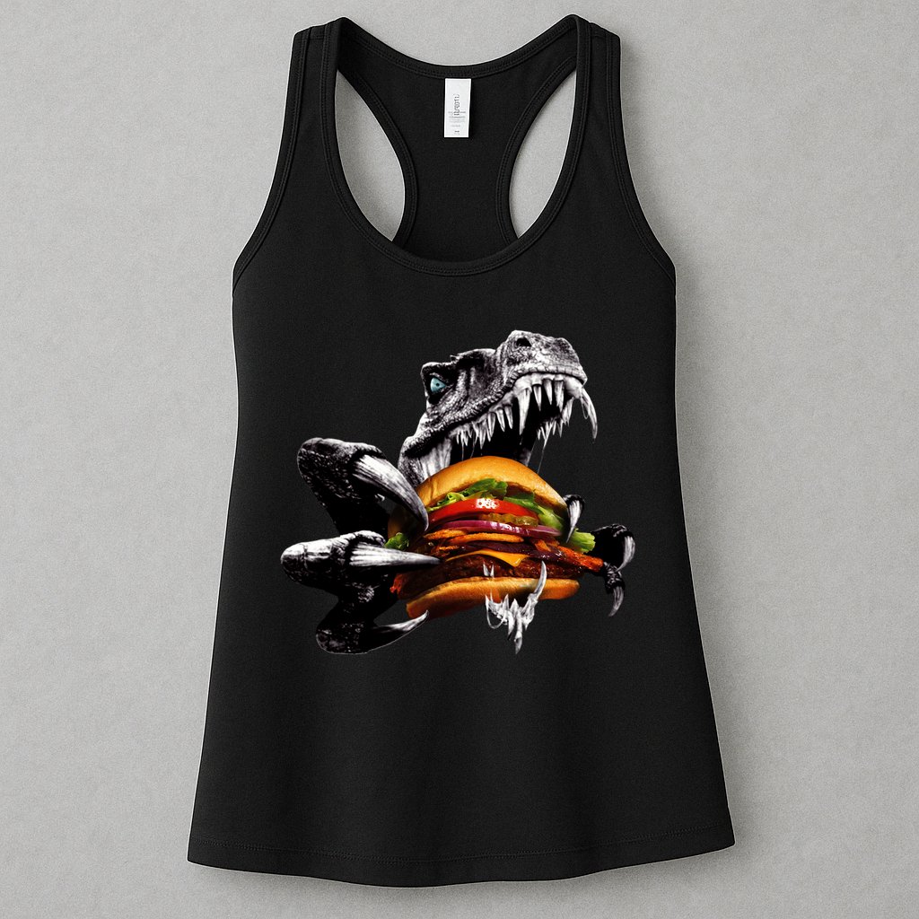 Hungry T-Rex Eating A Burger Womens Tank Top