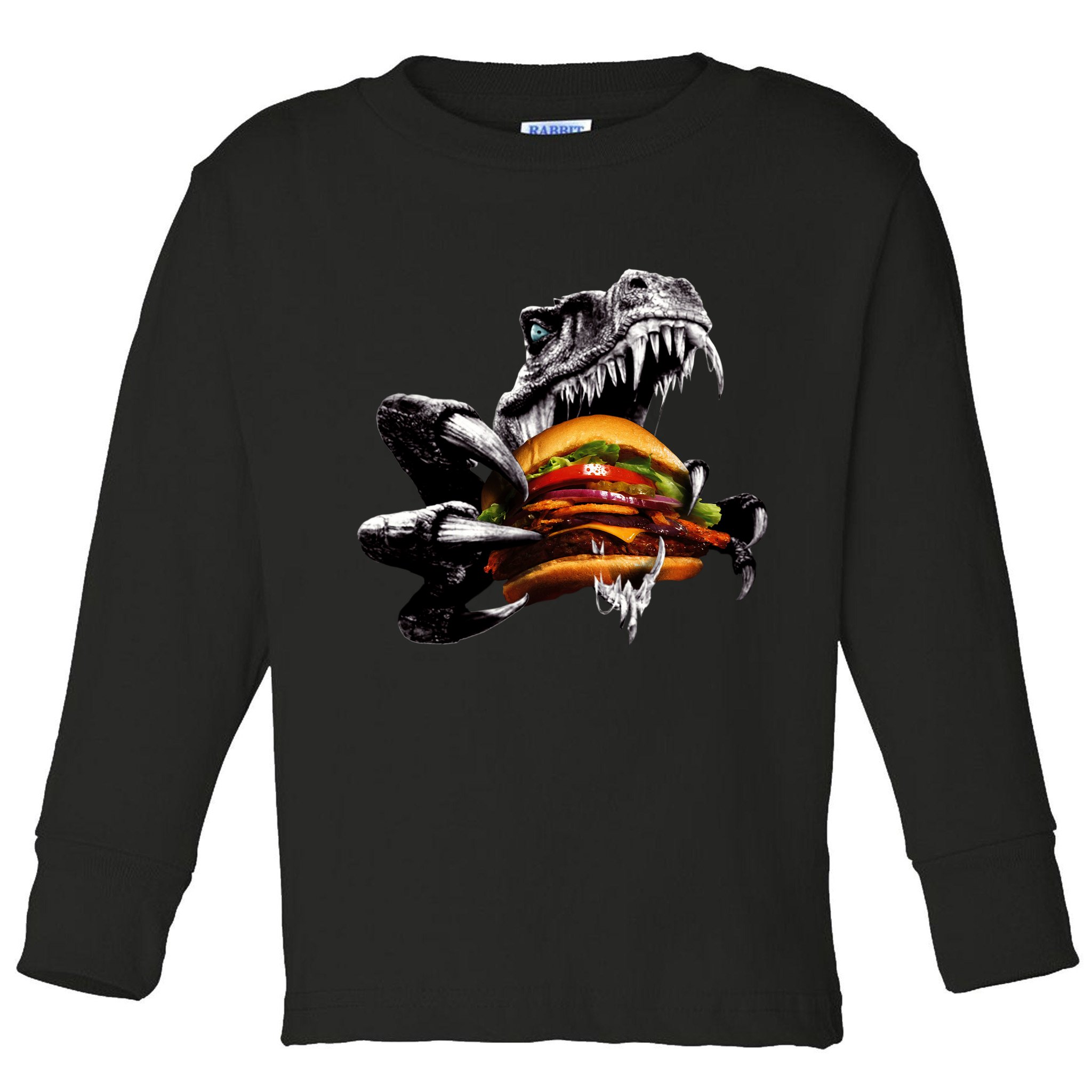 Hungry T-Rex Eating A Burger Toddler Long Sleeve Shirt
