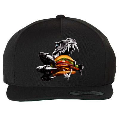 Hungry T-Rex Eating A Burger Wool Snapback Cap