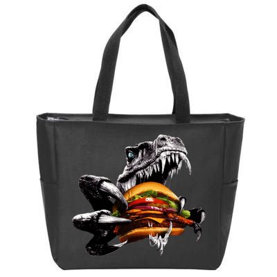 Hungry T-Rex Eating A Burger Zip Tote Bag