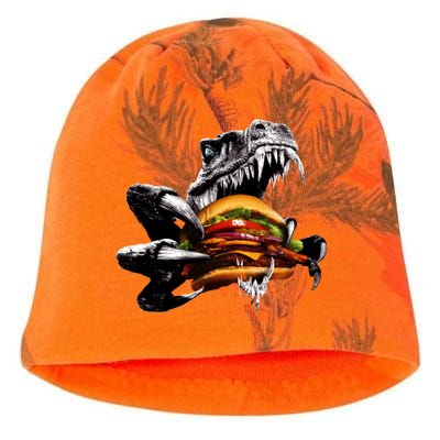 Hungry T-Rex Eating A Burger Kati - Camo Knit Beanie