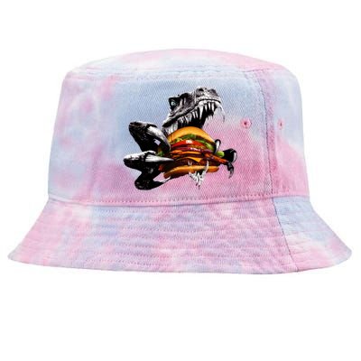 Hungry T-Rex Eating A Burger Tie-Dyed Bucket Hat