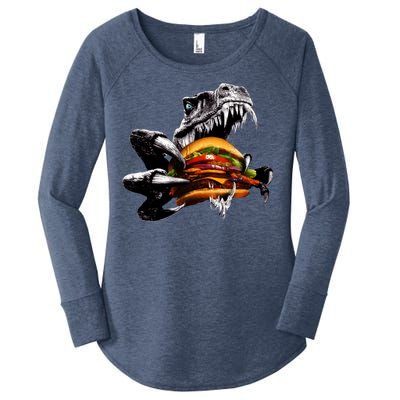 Hungry T-Rex Eating A Burger Women's Perfect Tri Tunic Long Sleeve Shirt