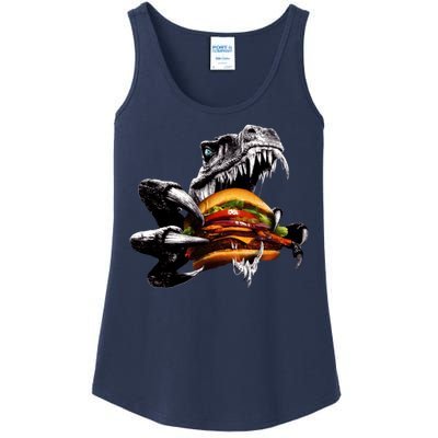 Hungry T-Rex Eating A Burger Ladies Essential Tank