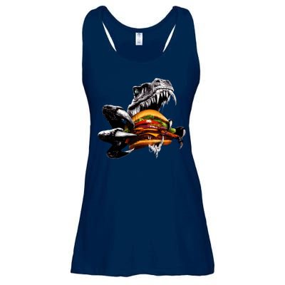 Hungry T-Rex Eating A Burger Ladies Essential Flowy Tank