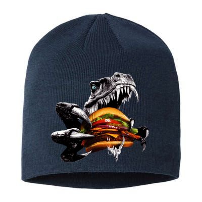 Hungry T-Rex Eating A Burger Sustainable Beanie