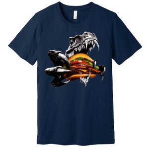 Hungry T-Rex Eating A Burger Premium T-Shirt