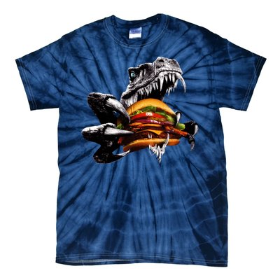 Hungry T-Rex Eating A Burger Tie-Dye T-Shirt