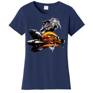 Hungry T-Rex Eating A Burger Women's T-Shirt