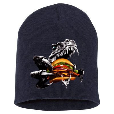 Hungry T-Rex Eating A Burger Short Acrylic Beanie