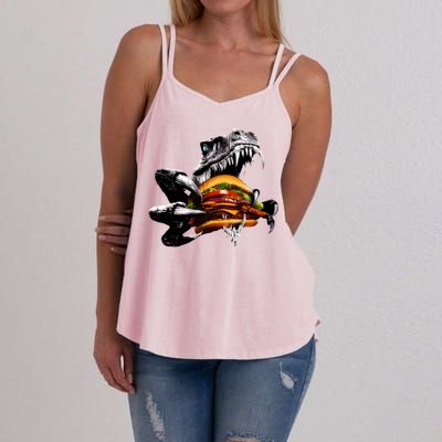 Hungry T-Rex Eating A Burger Women's Strappy Tank