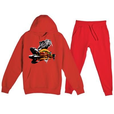 Hungry T-Rex Eating A Burger Premium Hooded Sweatsuit Set