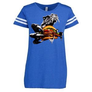 Hungry T-Rex Eating A Burger Enza Ladies Jersey Football T-Shirt