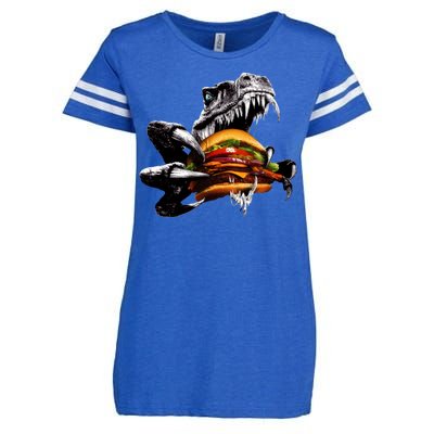 Hungry T-Rex Eating A Burger Enza Ladies Jersey Football T-Shirt