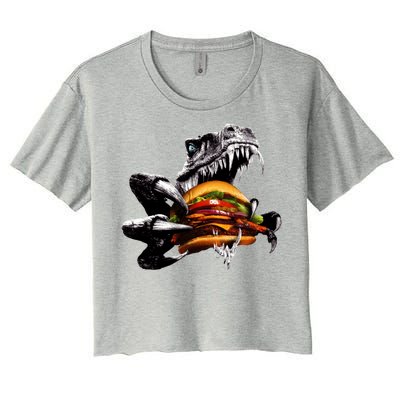 Hungry T-Rex Eating A Burger Women's Crop Top Tee