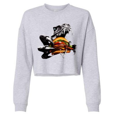 Hungry T-Rex Eating A Burger Cropped Pullover Crew