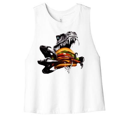 Hungry T-Rex Eating A Burger Women's Racerback Cropped Tank