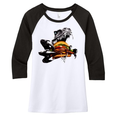 Hungry T-Rex Eating A Burger Women's Tri-Blend 3/4-Sleeve Raglan Shirt