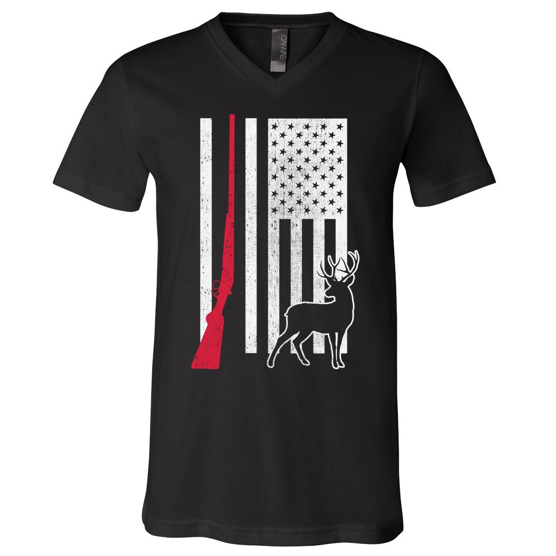 Hunting Deer Rifle Flag V-Neck T-Shirt