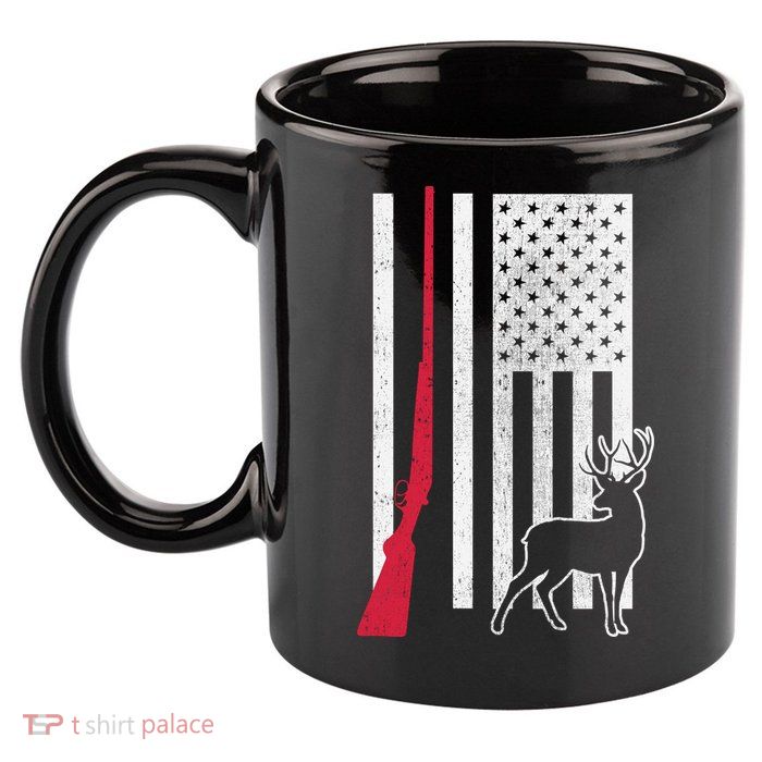 Hunting Deer Rifle Flag 11oz C Handle Ceramic Mug