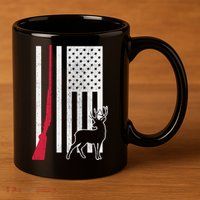 Hunting Deer Rifle Flag 11oz C Handle Ceramic Mug