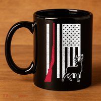 Hunting Deer Rifle Flag 11oz C Handle Ceramic Mug