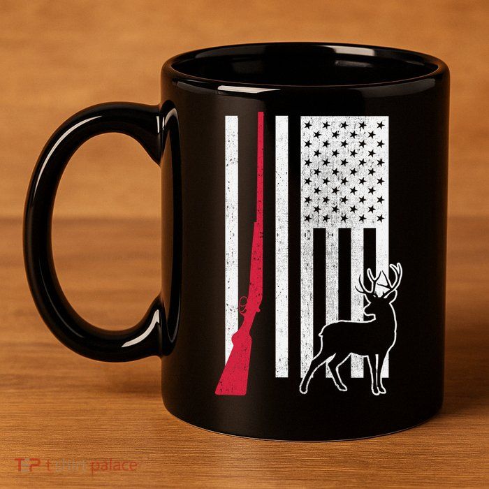 Hunting Deer Rifle Flag 11oz C Handle Ceramic Mug