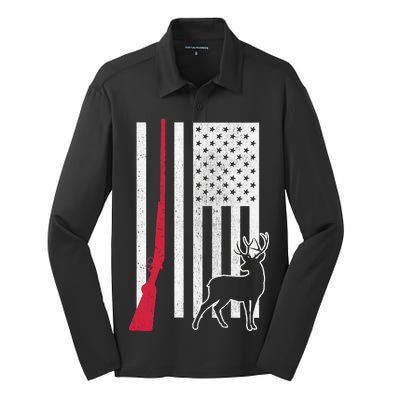 Hunting Deer Rifle Flag Silk Touch Performance Long Sleeve Polo