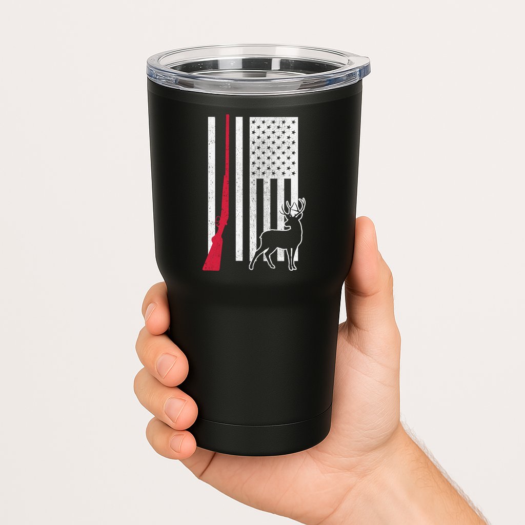 Hunting Deer Rifle Flag Tumbler