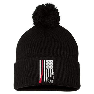 Hunting Deer Rifle Flag Pom Pom 12in Knit Beanie