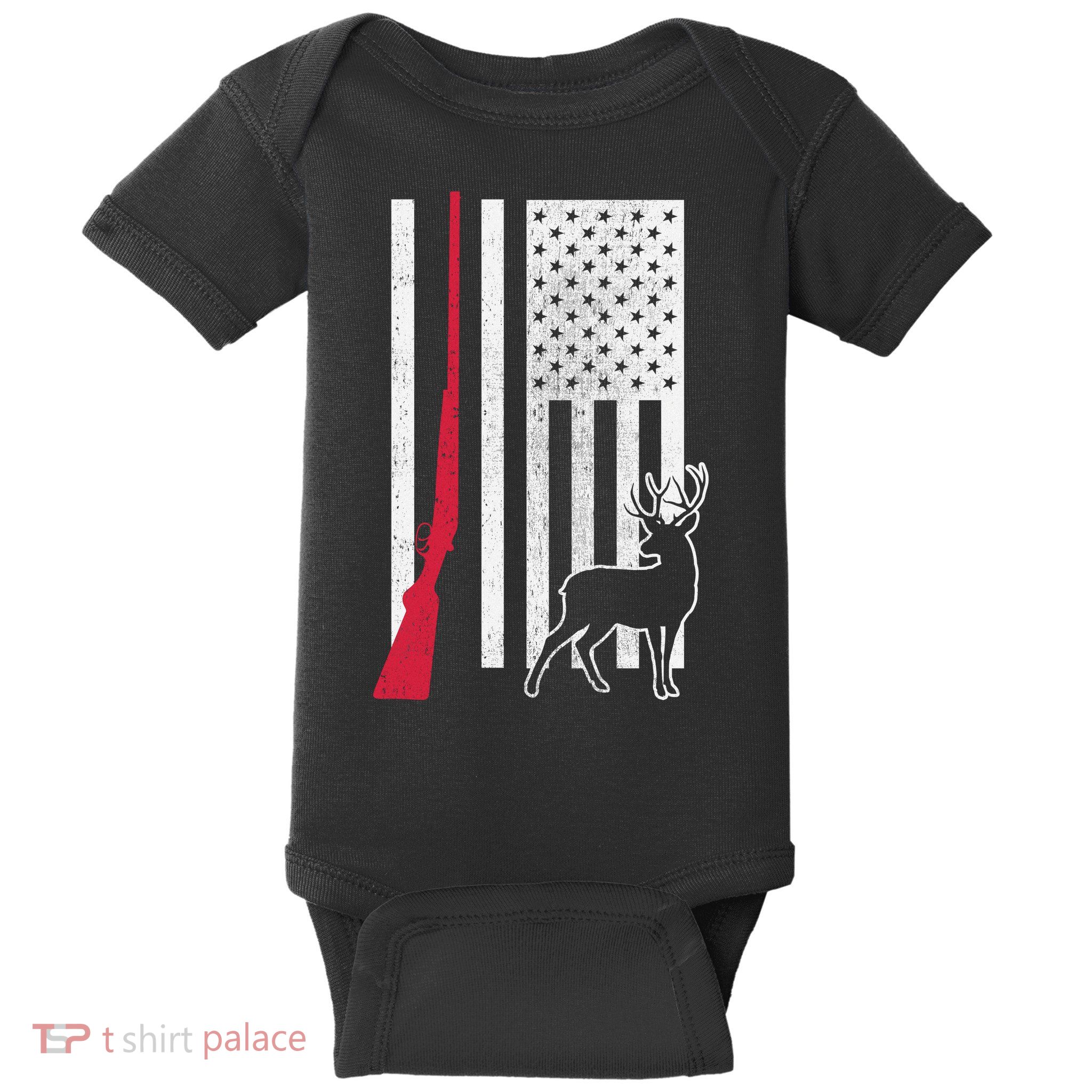 Hunting Deer Rifle Flag Baby Bodysuit