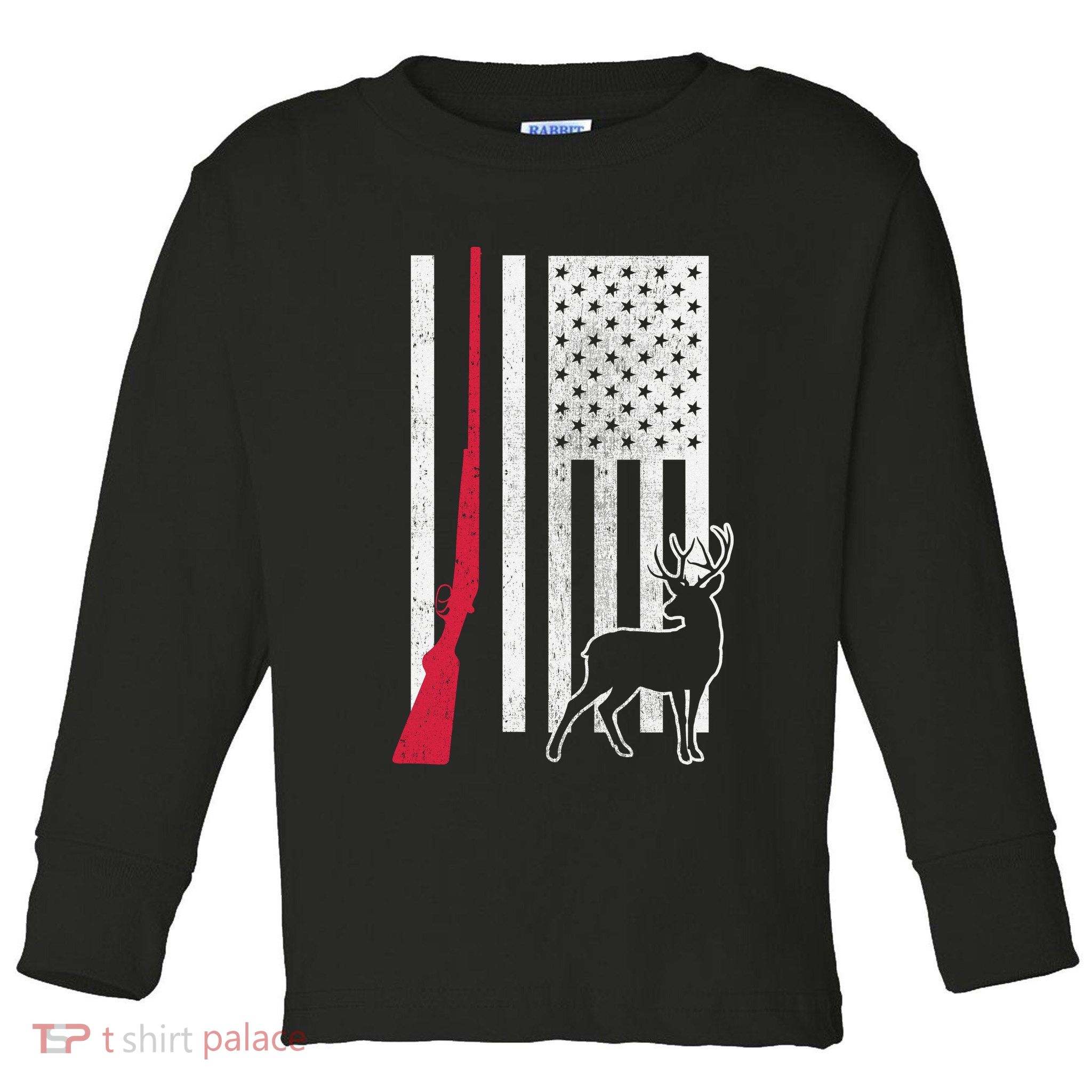 Hunting Deer Rifle Flag Toddler Long Sleeve Shirt