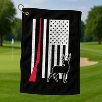 Hunting Deer Rifle Flag Golf Towel