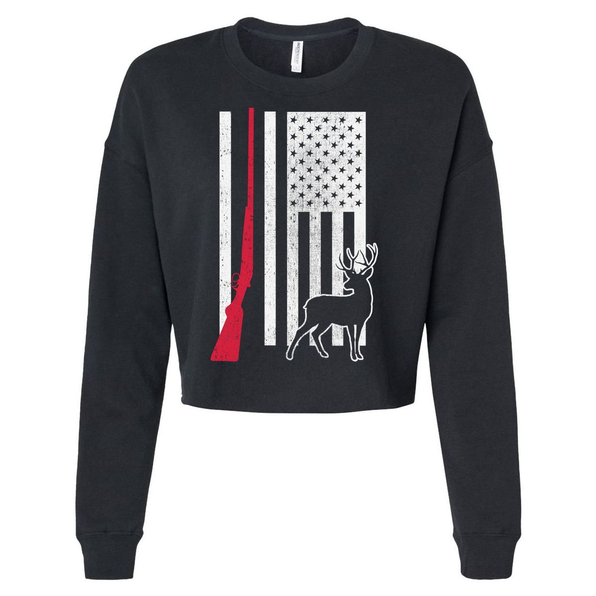 Hunting Deer Rifle Flag Cropped Pullover Crew