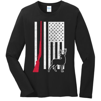 Hunting Deer Rifle Flag Ladies Long Sleeve Shirt