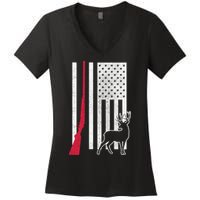 Hunting Deer Rifle Flag Women's V-Neck T-Shirt