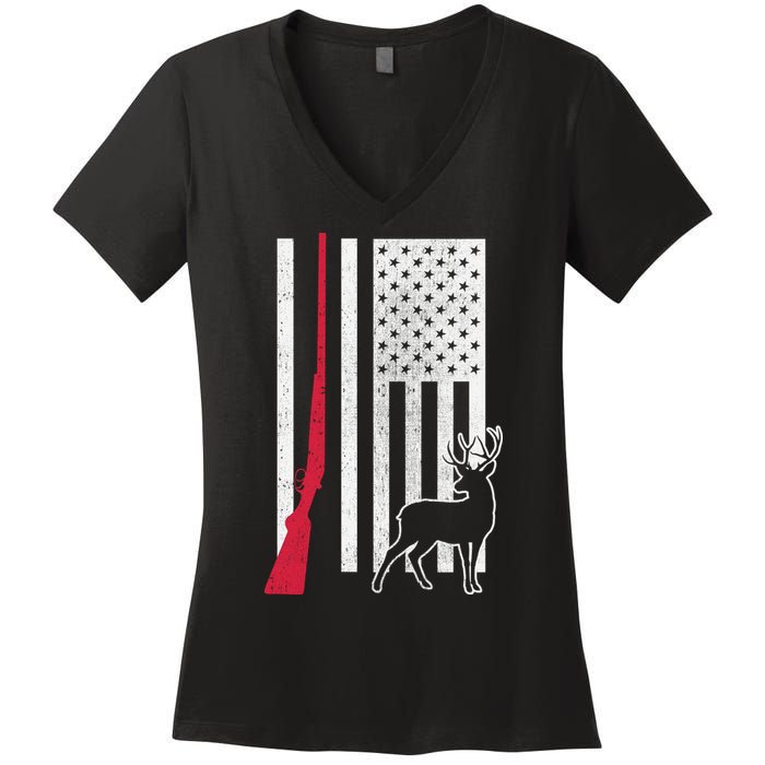 Hunting Deer Rifle Flag Women's V-Neck T-Shirt