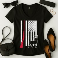 Hunting Deer Rifle Flag Women's V-Neck T-Shirt