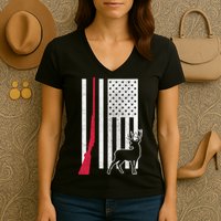 Hunting Deer Rifle Flag Women's V-Neck T-Shirt