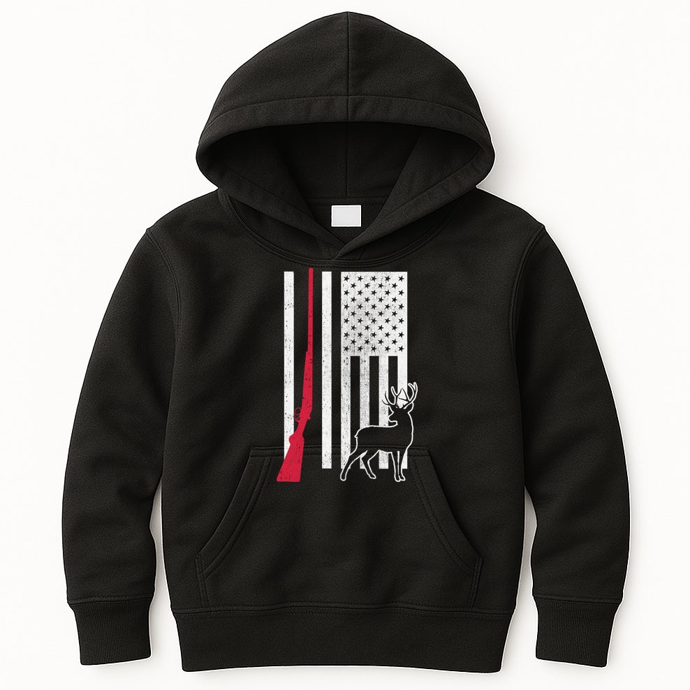Hunting Deer Rifle Flag Kids Hoodie