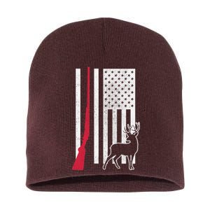 Hunting Deer Rifle Flag Short Acrylic Beanie