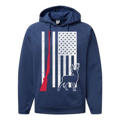 Hunting Deer Rifle Flag Performance Fleece Hoodie