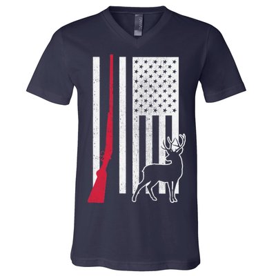 Hunting Deer Rifle Flag V-Neck T-Shirt