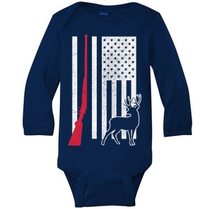 Hunting Deer Rifle Flag Baby Long Sleeve Bodysuit