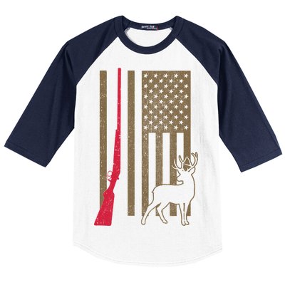 Hunting Deer Rifle Flag Baseball Sleeve Shirt