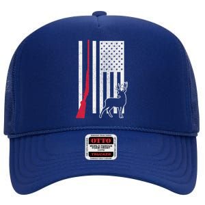 Hunting Deer Rifle Flag High Crown Mesh Back Trucker Hat