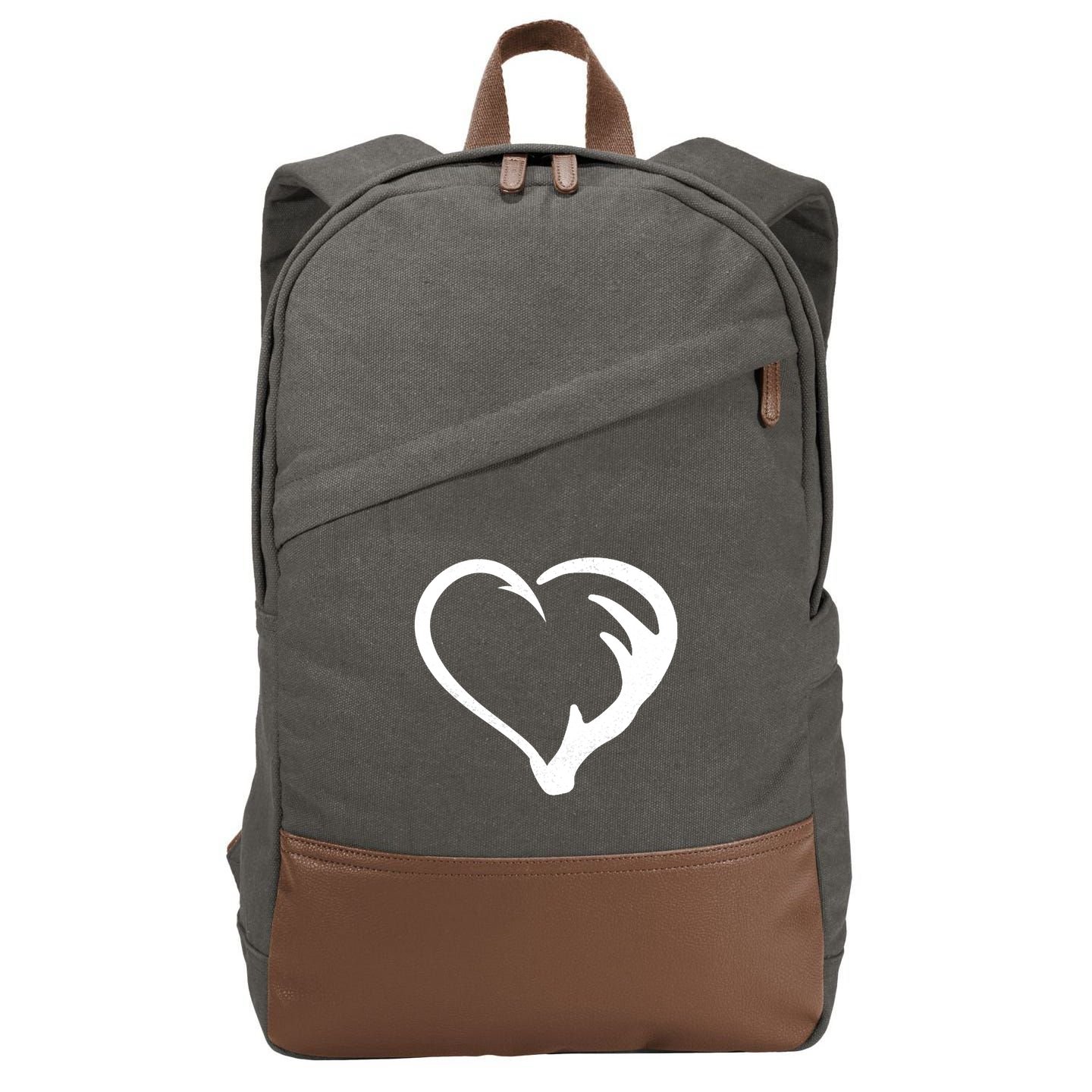 Hunting Fishing Antler Heart Hunter Cotton Canvas Backpack