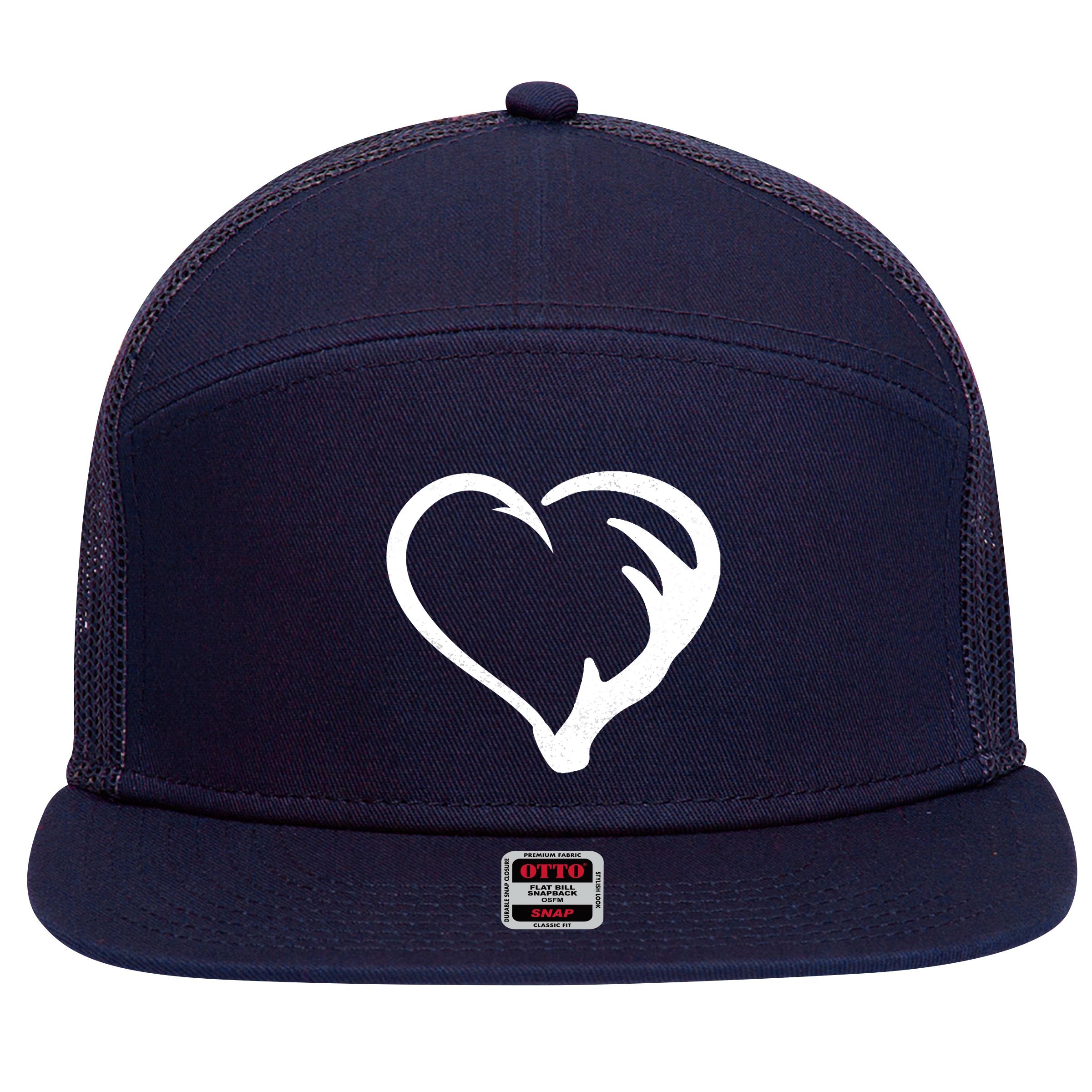 Hunting Fishing Antler Heart Hunter 7 Panel Mesh Trucker Snapback Hat